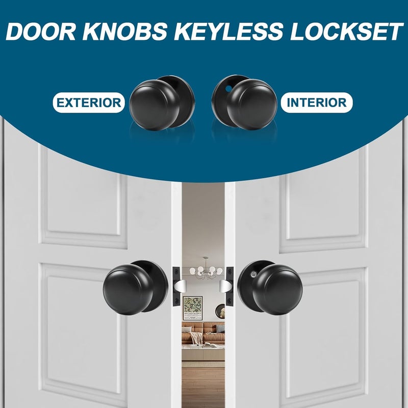 RAZCC Passage Door Knobs, 1 Pack Matte Black Door Knobs, for Hallway & Closet Non-Locking Interior Round Door Handles Keyless Reversible for Left Right Handed Doors - Image 5